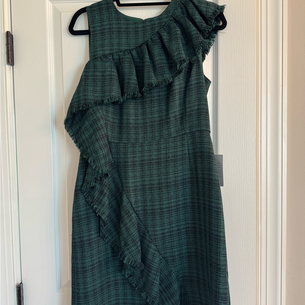 NWT Chelsea28 Asymmetrical Green Plaid Dress